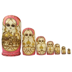 7PCS Matryoshka Dolls Nesting Dolls Handmade Cute Wood Russian Nesting Doll DIY Castle Cute Nesting Dolls