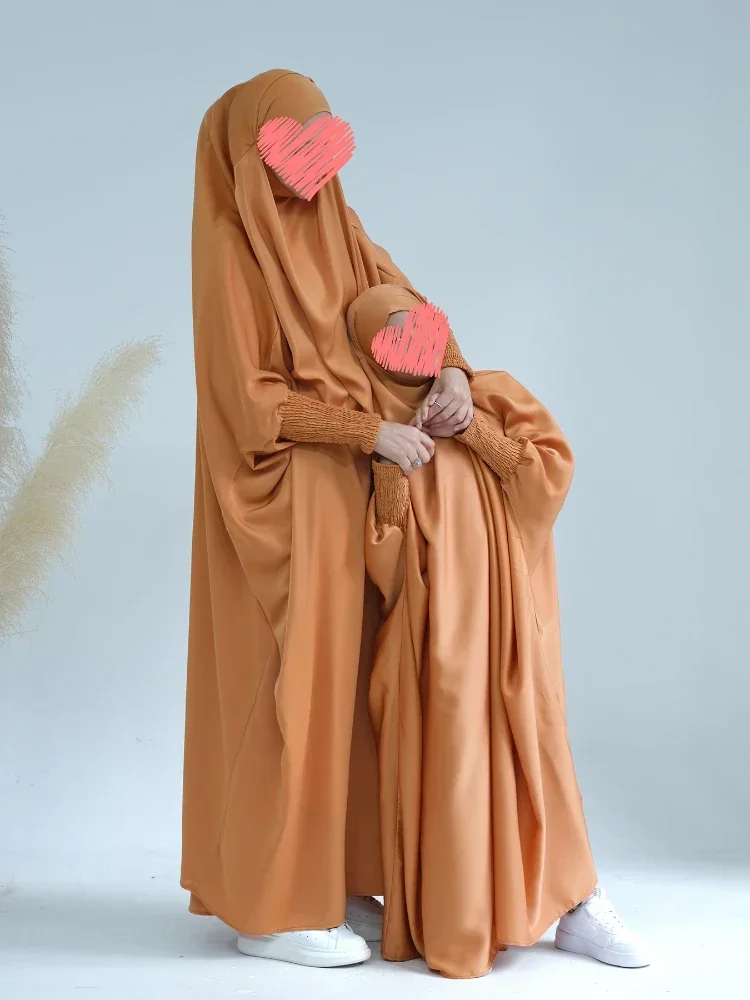 Conjunto de Bata musulmana de Ramadán para mujer y niña, ropa de oración, Hijab, vestido con capucha, Abaya, Niqab, Islam, Dubai, Eid, jilbab, 2 piezas