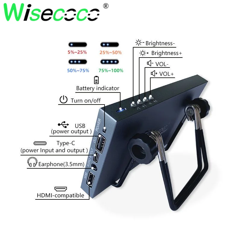 Wisecoco 6 Inch Tragbare Monitor 2560x1440 IPS 2K LCD Monitor Typ-C Gebaut In Batterie Power bank Raspberry Pi PC Laptop Monitor