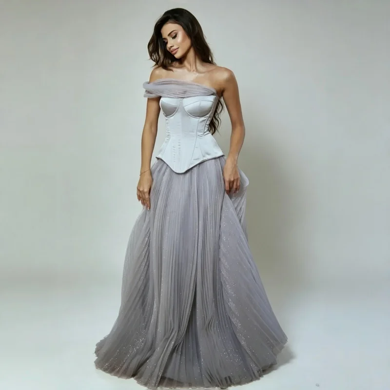 Elegant Lavender One Shoulder A-Line Evening Dress Sweetheart Neck Women Wedding Formal Gown Corset Evening Dress  Customized