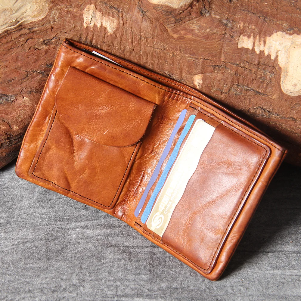S.WORKER Vollnarbiges Rindsleder-Portemonnaie Vintage Slim Bifold Geldbörse für Herren Business – Detail 12