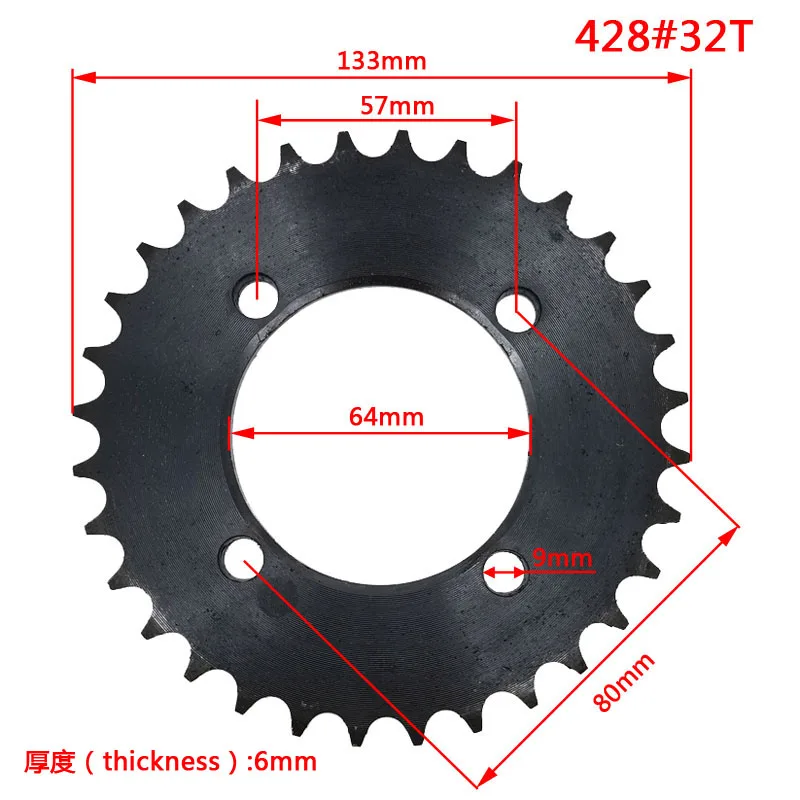 Free shipping DIY Electric Manpower Tricycle Chainring 428# 28T 32T 34T 38T With No-tooth Freewheel fit ATV Bike Buggy Kart