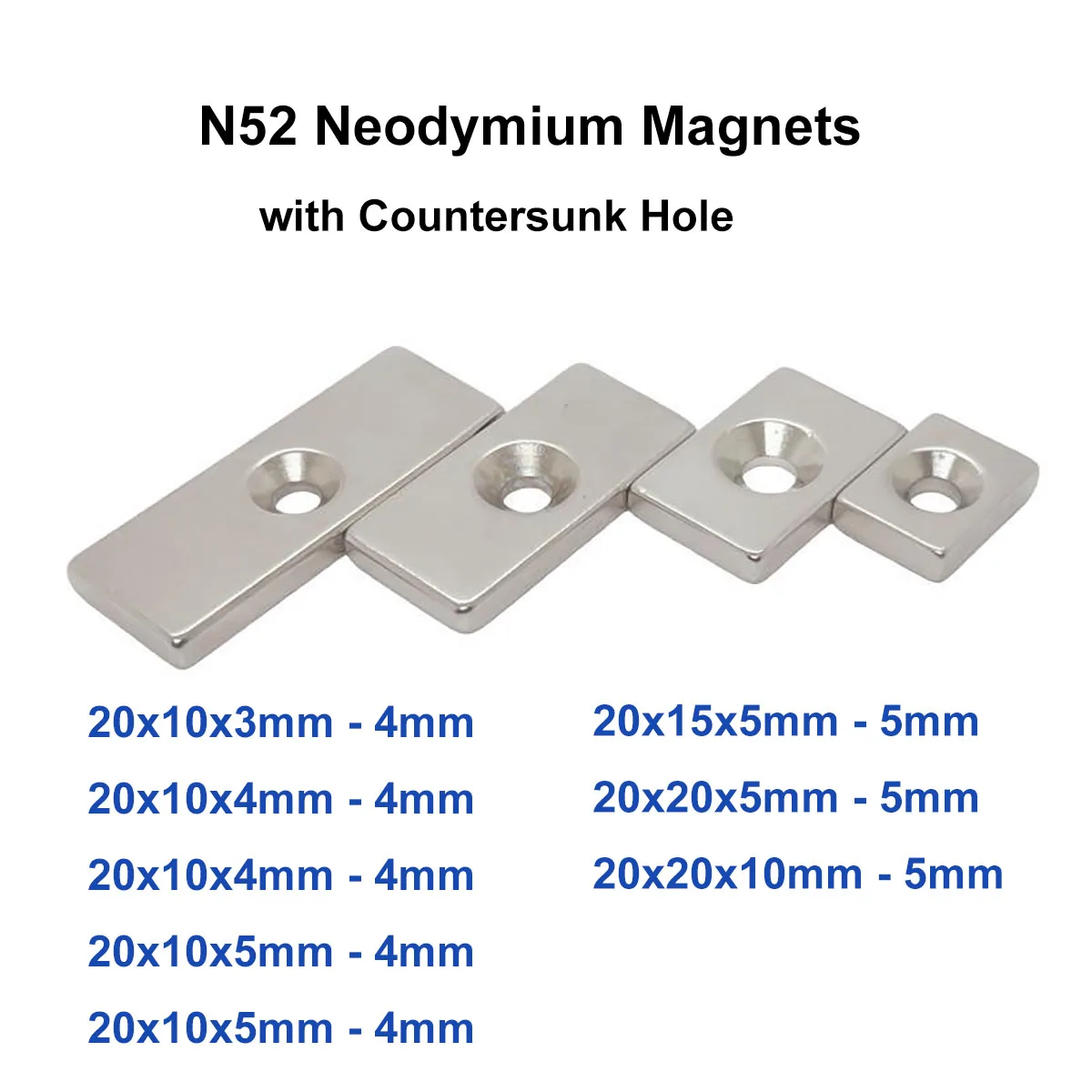 

N52 NdFeB Neodymium Magnets with Countersunk Hole 20x10/15/20mm Super Strong Permanent Magnetic Square Rectangle Fridge Magnet