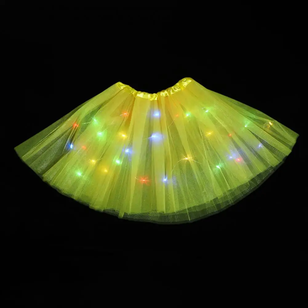 Illuminated Half-length Skirt Colorful Led Light-up Mesh Skirt for Women with Elastic Waist Multi Layered Gauze Skirt for Stage