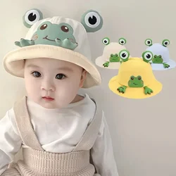 Boys Girls Fisherman Cap Outdoor Travel Toddler Sun HatsCartoon Frog Baby Bucket Hat Breathable Soft Cotton Infant