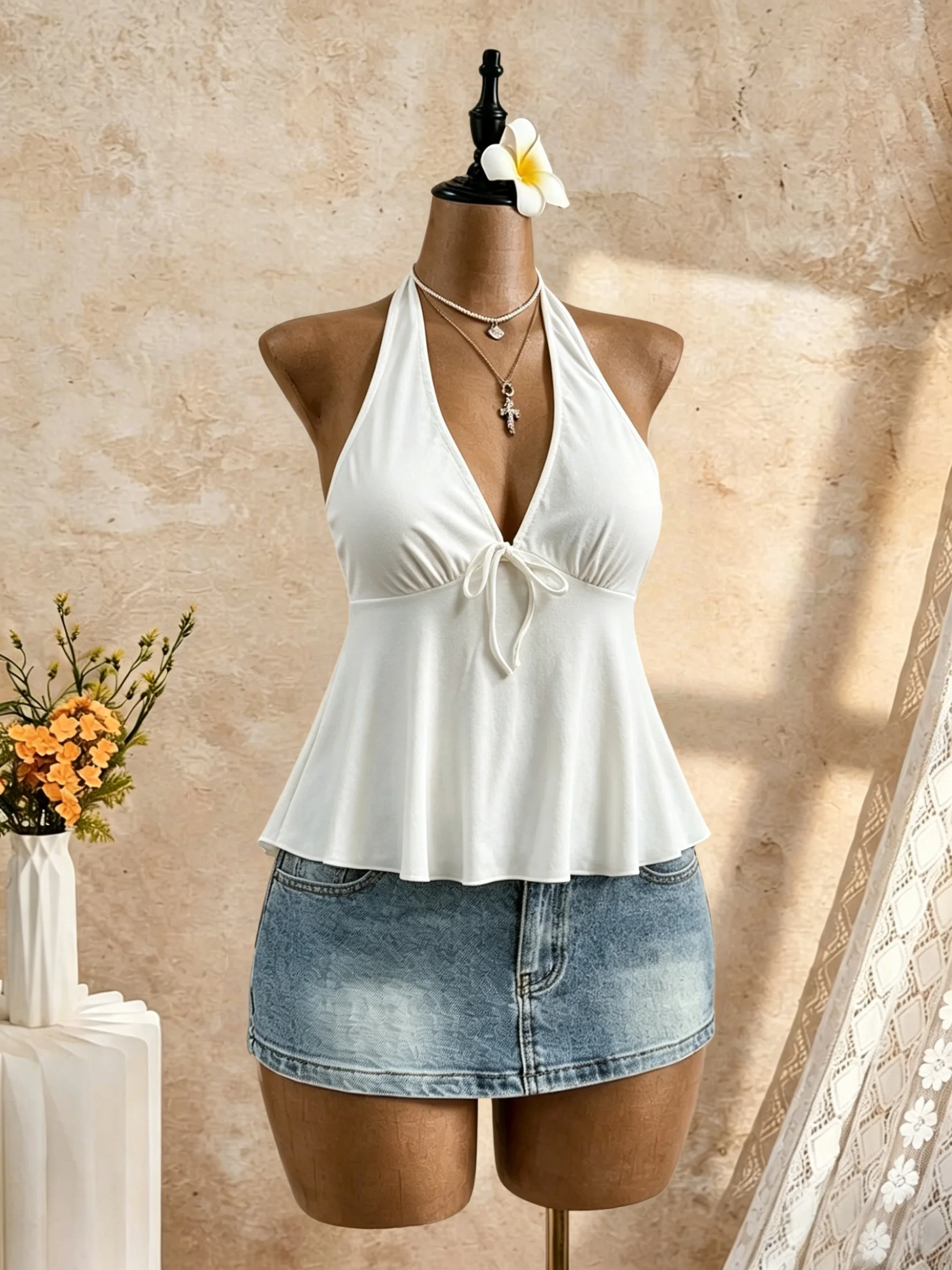 Women Halter Deep V Neck Front - đánh giá và giá Suspender Tank Top
