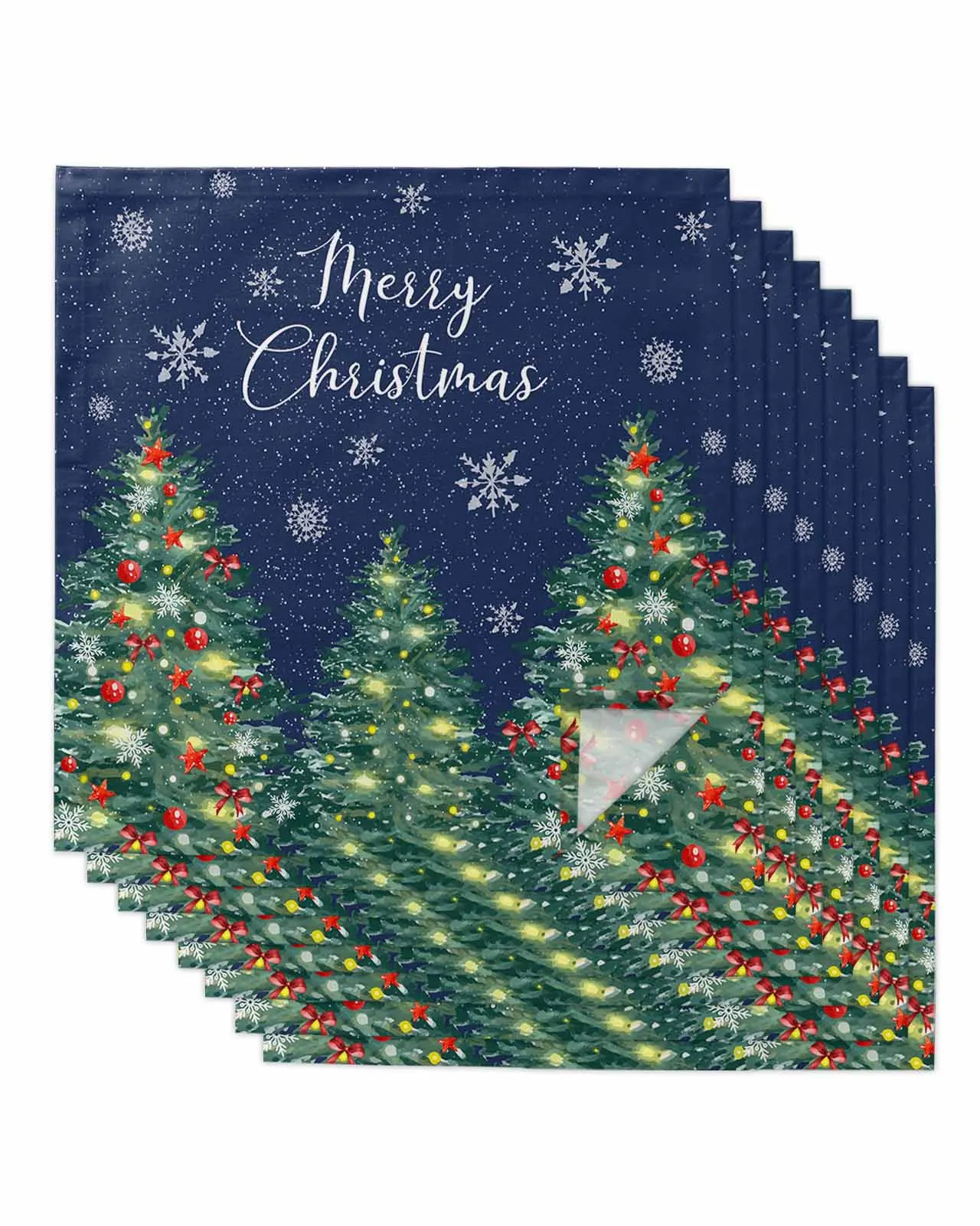 4pcs Christmas Tree Text Snowflake  Table Napkins Cloth Set Kitchen Dinner Tea Towels Table Mat Wedding Decor Napkins