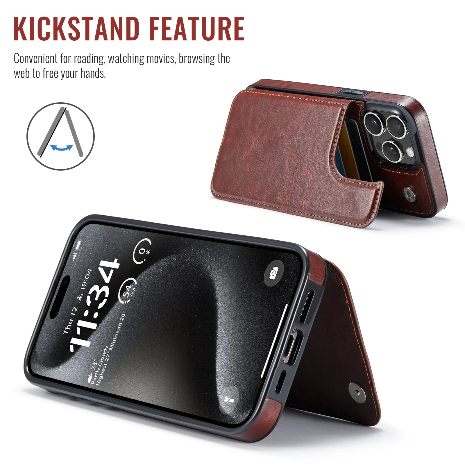 for iPhone 16 Pro Max 16 Plus 16 Wallet Case With Card Holder, PU Leather Kickstand Card Slots Case, Double Magnetic Clasp