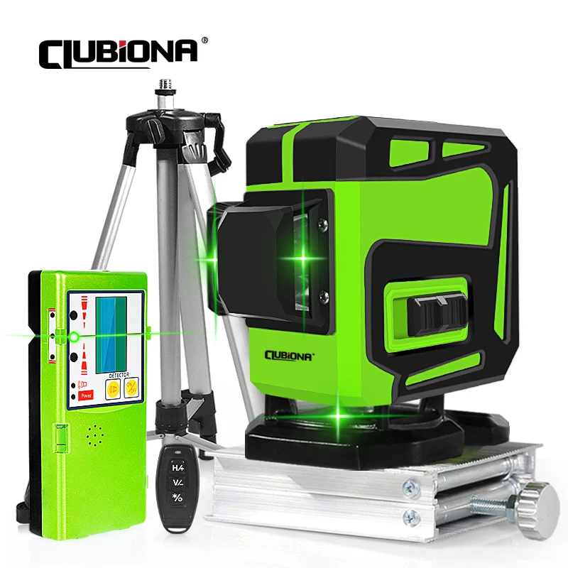 CLUBIONA 12/16 lines Green Beam Cross Laser Level 360 Rotary Self-Leveling Construction Decoration Tools With Remote Control