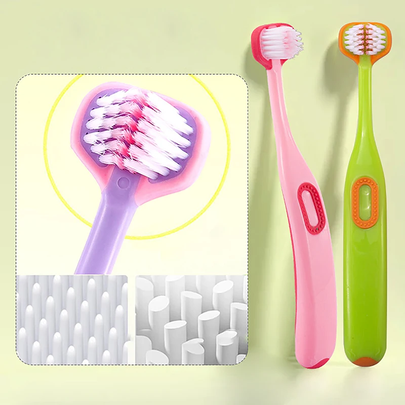 Brosse à dents 3D stéréo à trois côtés pour enfants, cheveux doux ultra fins, brosses à dents entièrement enveloppées à 360 °, livres de soins bucco-dentaires