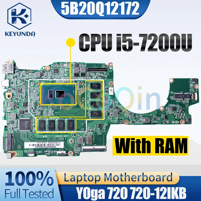 For LENOVO Y0ga 720 720-12IKB Notebook Mainboard 5B20Q12172 SR342 i5-7200U With RAM Laptop Motherboard