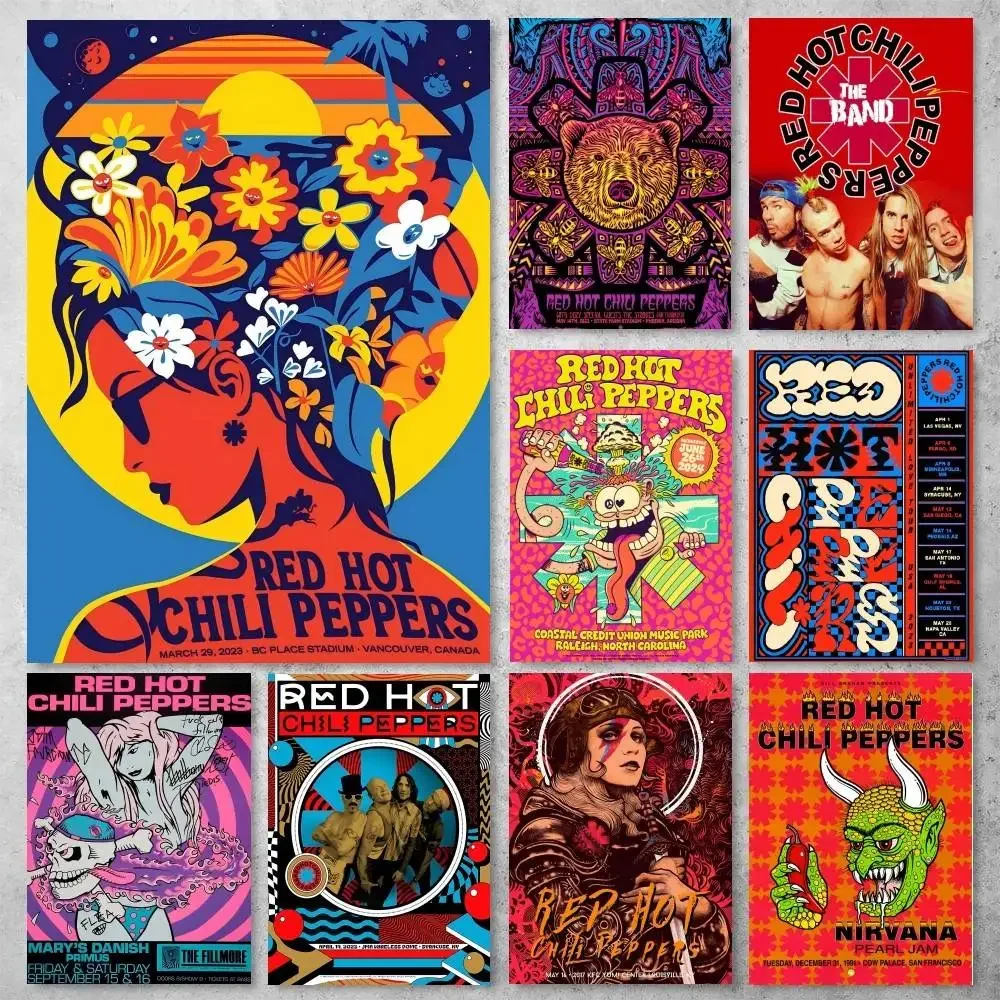 Póster de papel blanco de la popular banda R-Red Hot C-Chili P-Peppers, decoración del hogar en HD, pared adhesiva impermeable para el hogar