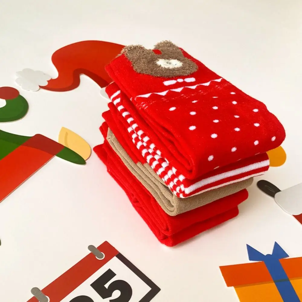 

5 пар милых мультяшных рождественских чулок в горошек, нескользящие носки-трубы с изображением лося, эластичные чулочно-носочные изделия, носки до середины икры для женщин/девочек/женщин