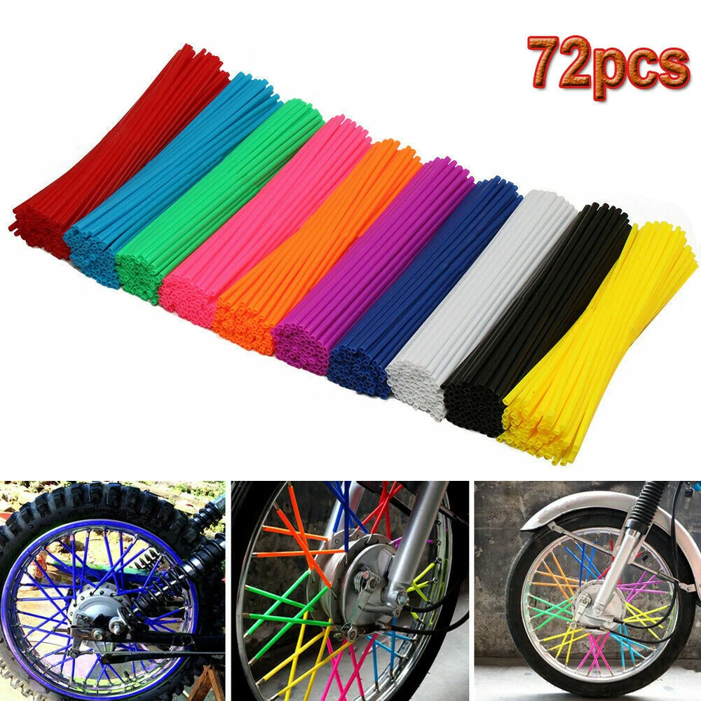 72Pcs Motorcycle Universal Spoke Skins Covers Wrap Wheel Rim Guard Protector for Honda Suzuki Dirt Pit Bike Enduro Supermoto