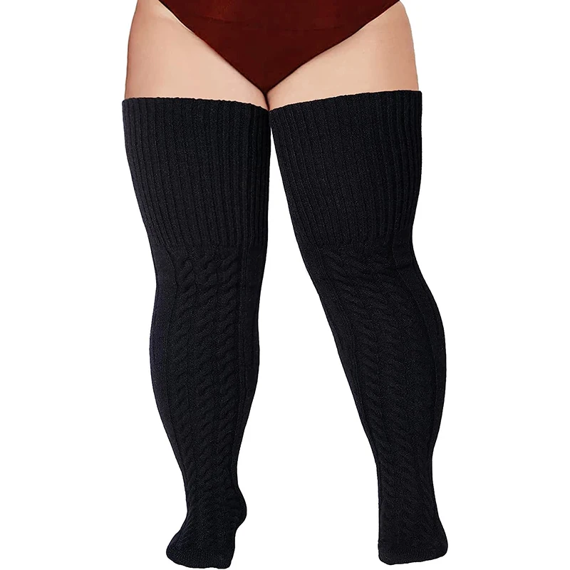 

Women's Wool Plus Size Thigh High Socks Warm Cable Knit Over Knee Stockings For Thick Autumn Winter Stockings