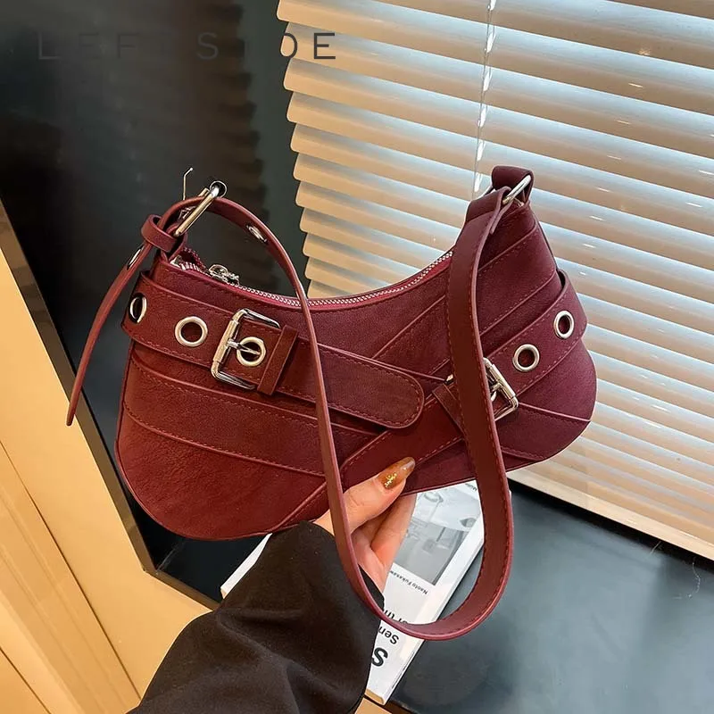 

LEFTSIDE Women's Saddle Bag Crossbody Bag with Harness Strap Vintage Punk Style Leather Shoulder Purse for Women Casual Handbag