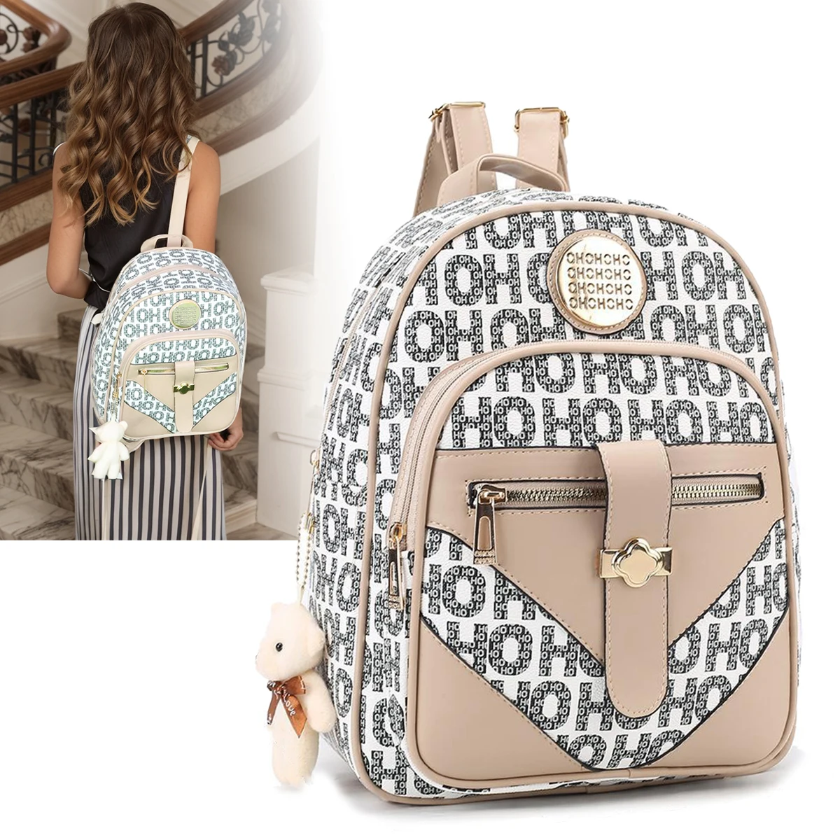 Women Fashion Multi-function Doll Pendant Backpack Women Bags