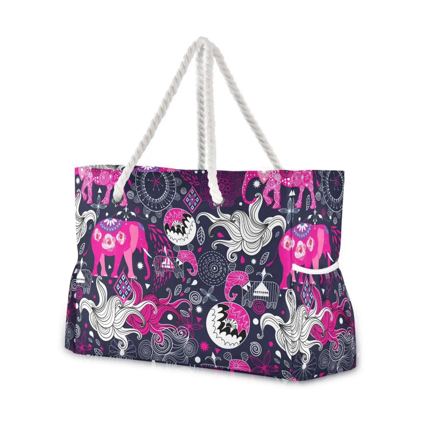 2023 New Ladies Beach Handbag Elephant printing Large Capacity Black Shoulder Shopping Bag Bohemia Female Casual Totes