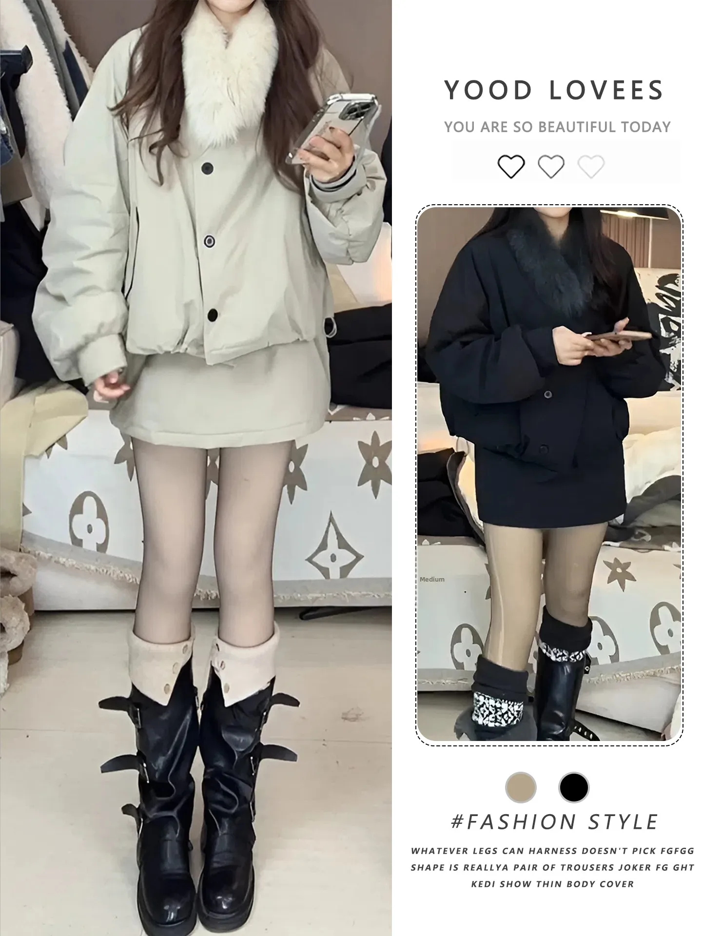 

Slimming Fleece Lined Thickened Parka Coat And Skirt Set Women's Fashionable And Warm Winter Outfit High Waist Design
