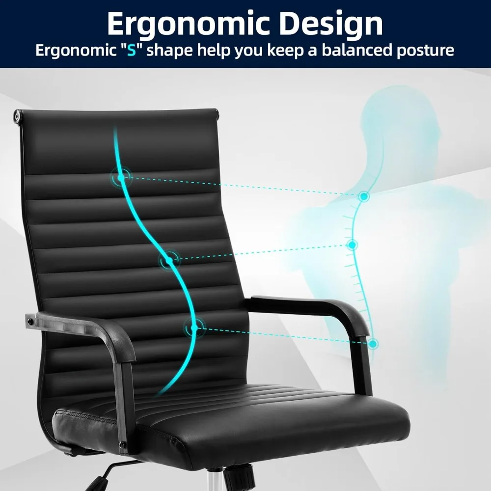 人間工学に基づいたエグゼクティブ会議室用チェア、リブ付きレザーデスクチェア（ランバーサポート付き）、高さ調節可能なミッドタイプ