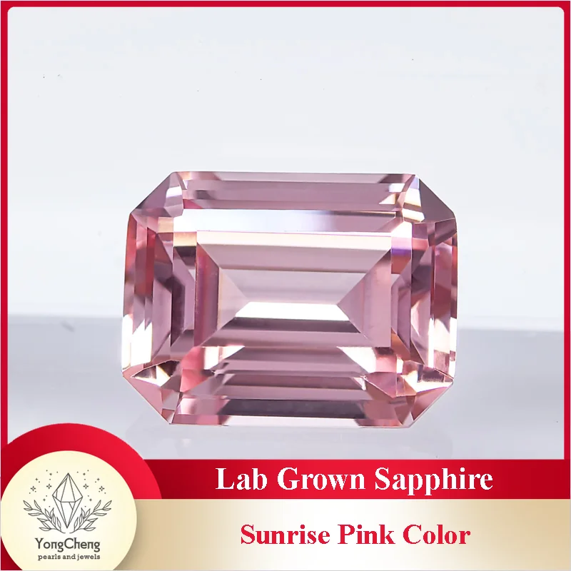 

Lab Grown Sapphire Sunrise Pink Color Emerald Cut Gemstone for Charms DIY Ring Necklace Materials Selectable AGL Certificate