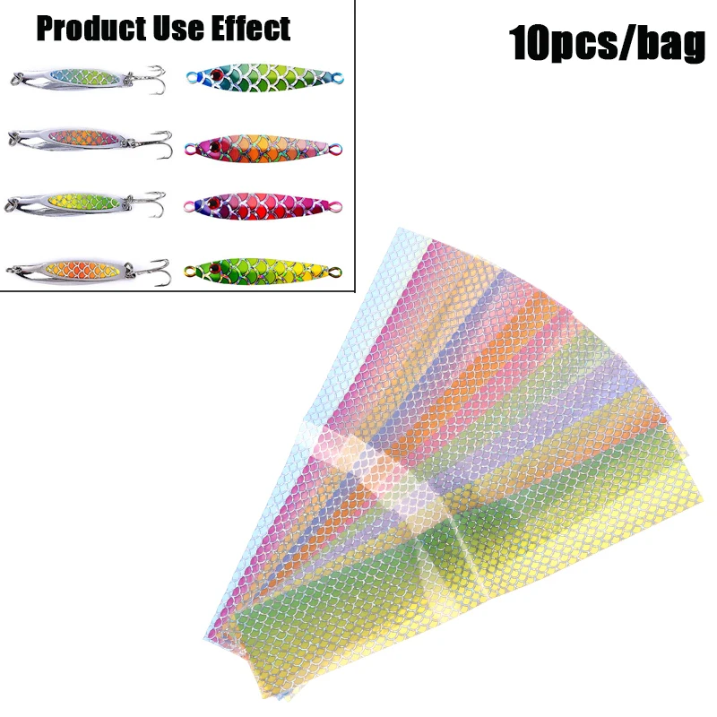 Rainbow Laser Honeycomb Lure Foil Film 10 Sheets Assorted Colors Non Stick DIY Wrapping Tape Alternative Jig Minnow Lure Build