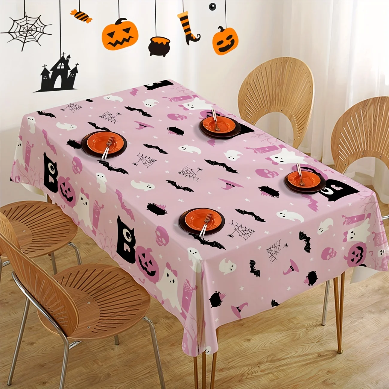 3 Pack Pink Halloween Tablecloths Little Boo Table Covers Pumpkins Ghost Plastic Table Cloths for Dinner Halloween Party Supplie