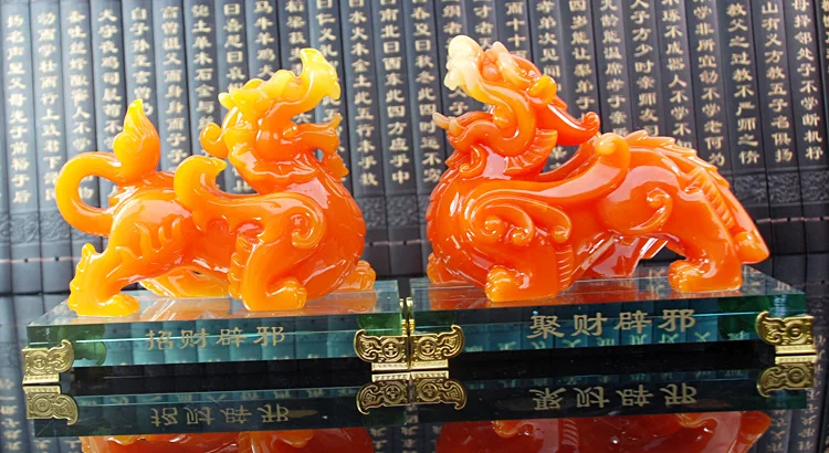 زوج 2 قطعة متجر المنزل شركة متجر تعويذة جلب الثروة المال حسن الحظ التنين PI XIU اليشم الراتنج فنغ شوي ديكور تمثال فني