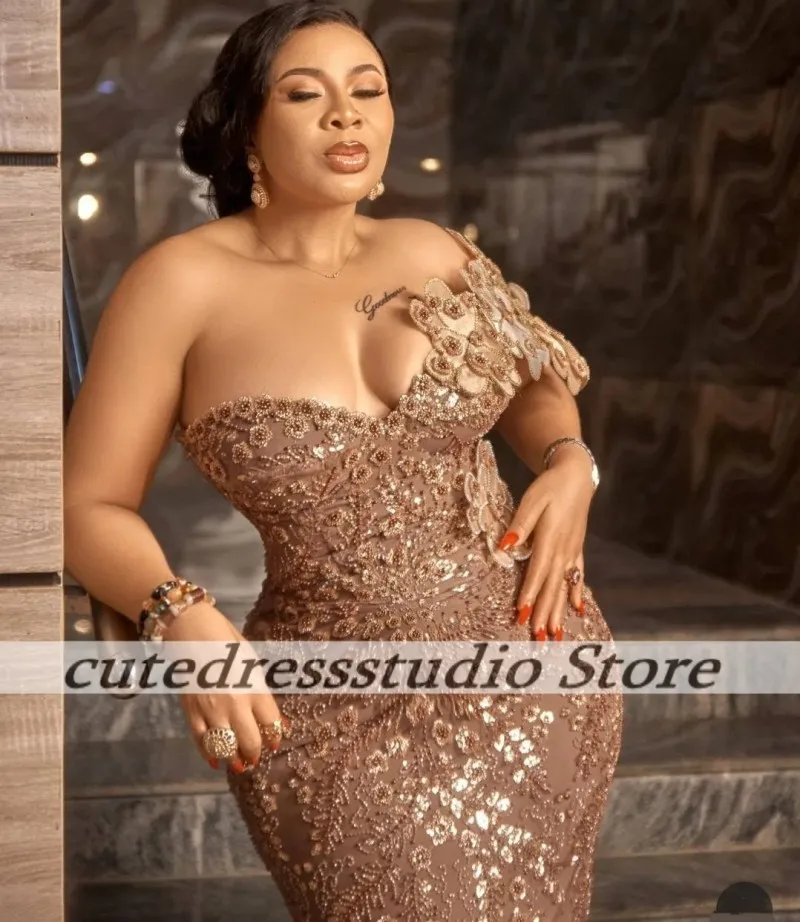 Generous Evening Dresses Off Shoulder Mermaid Sequined Beaded Party Dress African Prom Gowns Vestidos De Fiesta Customized