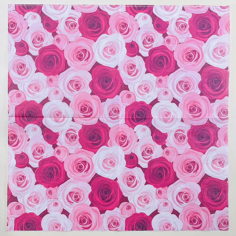 Printed Napkins Square Napkins Restaurant Hotel Red Rose Wedding Party Cup Flower Paper Pink Flower Coloured Tissue Paper 20pcs