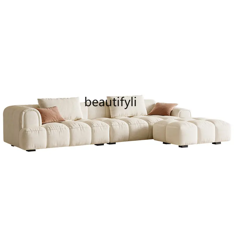 Tofu Block Sofa Cream Small Apartment Living Room Faux Leather Straight Row Module Combination Sofa