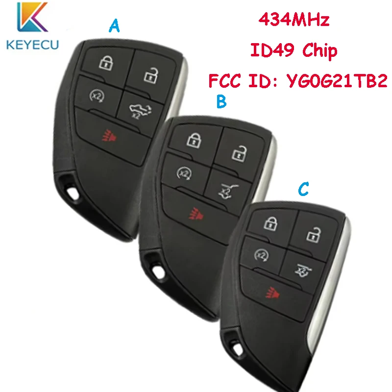 

Умный дистанционный автомобильный брелок KEYECU для Chevrolet Suburban Tahoe GMC Yukon 2021-2023 434 МГц ID49 Чип FCC ID: YG0G21TB2 5 кнопок