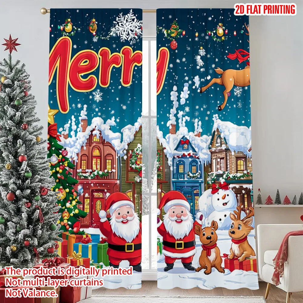 

2pcs 2D flat printing Merry Christmas Curtain very Merry Christmas Party1 Fabric Without Electricity Festive Wall Decor for
