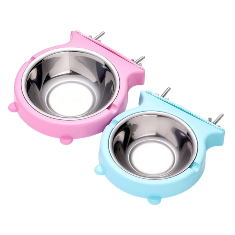 Hanging Cage Bowl for Pet Practical Stainless Steel and Water Dish Feeder Bowls 2Pieces Kennel Mounted Feeder Bowl