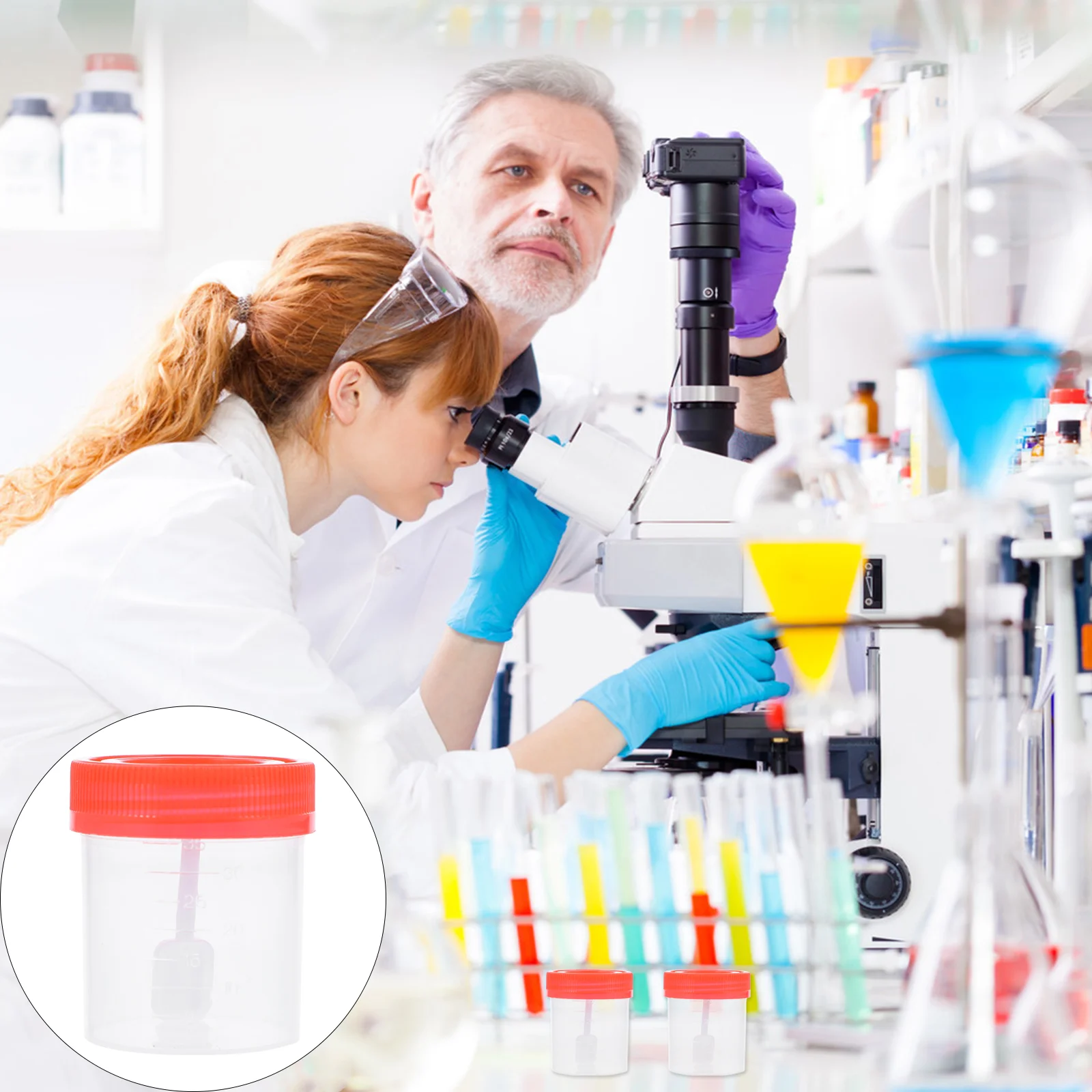 25 Pcs Stool Sampling Cup Medical Scale Sputum Fecal Specimen Container with 40ml Urine Sample Shining Decoration Covers