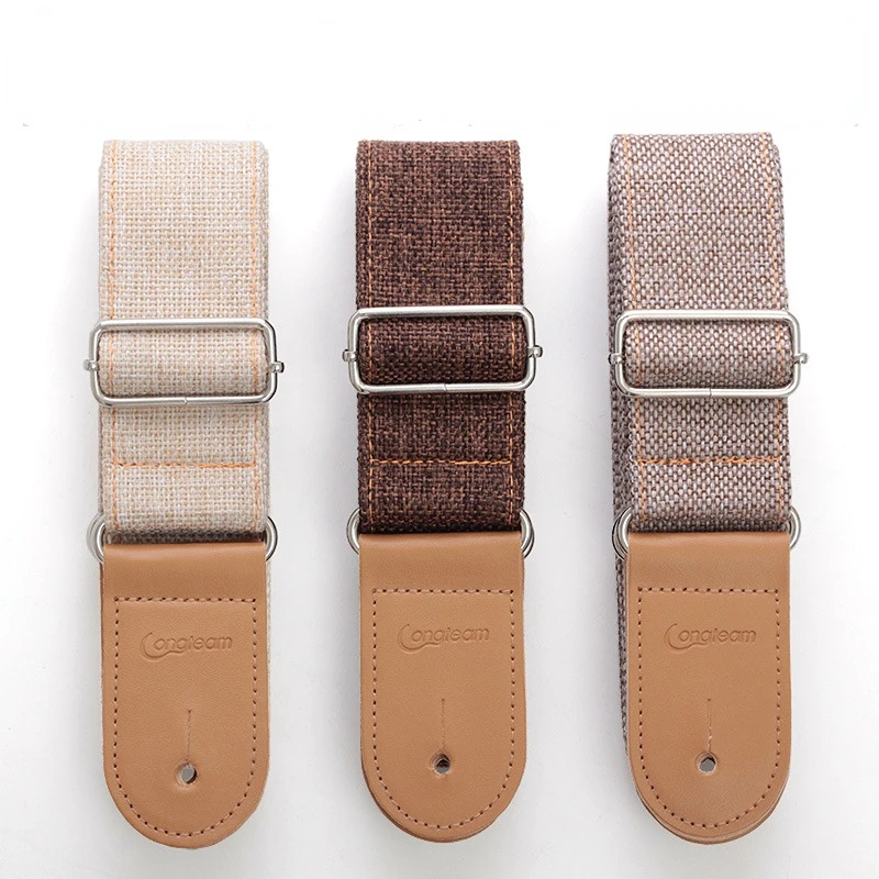 Adjustable Cotton Linen Soft Leather Head Ukulele Strap Fiber Shoulder Strap Guitar Instrument Accessories 5 Colors High Quality