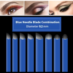 50pcs Blue 0.20mm Microblading Needles for Tattoo Lamina Tebori 7 9 11 12 14 Flex Blades U Shape Permanent Makeup Needle Blade