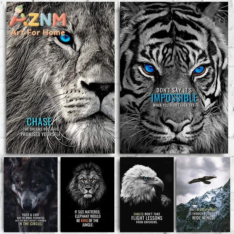 Animal posters Eagle Lion Wolf Tiger photo Canvas Printing Wall  Decoration Frameless Painting For Home Living Room  Decor