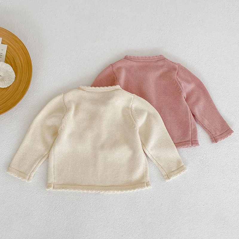 Infant Baby Girls Long Sleeve Pure Color Knitted Cardigan Coat 0-3Yrs Autumn Sweet Kids Girls Sweaters Cardigan Coat