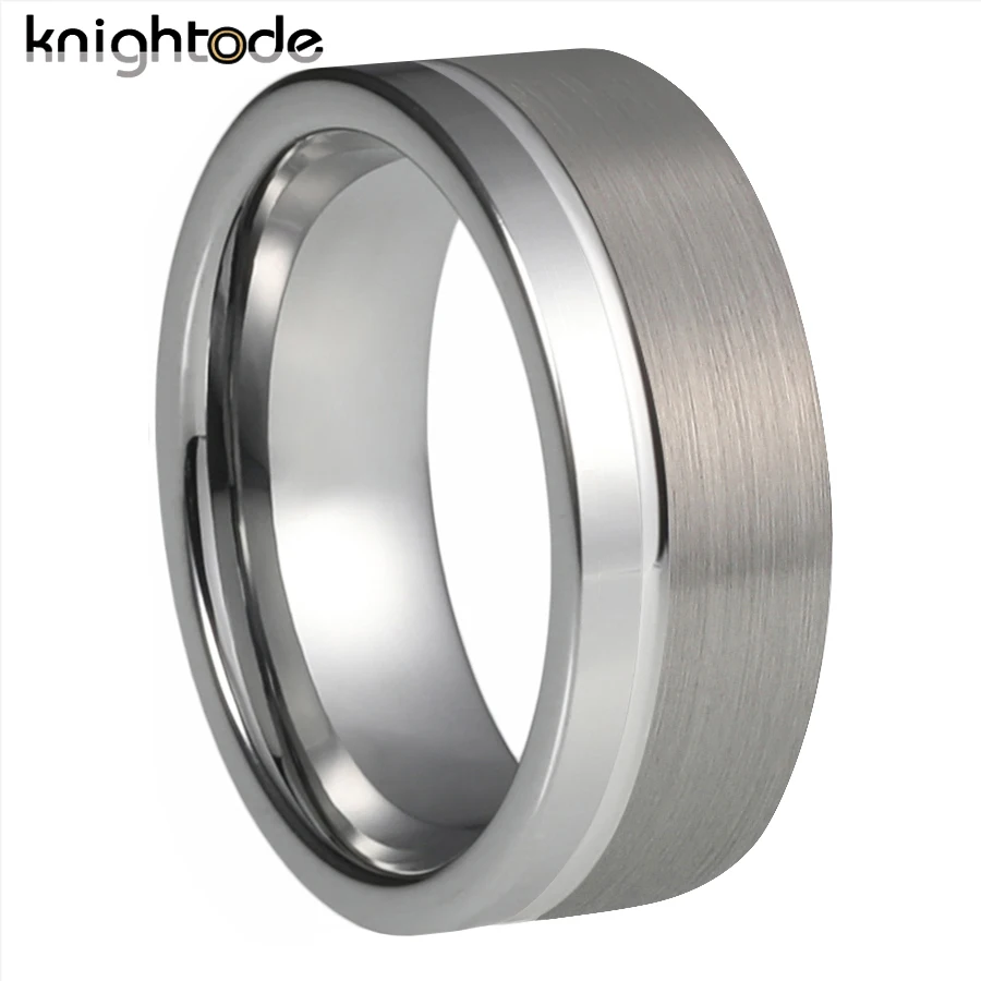 

8mm Tungsten Carbide Wedding Band Fashion Jewelry Anniversary Rings Offset Grooved Flat Brushed And Polished Comfort Fit