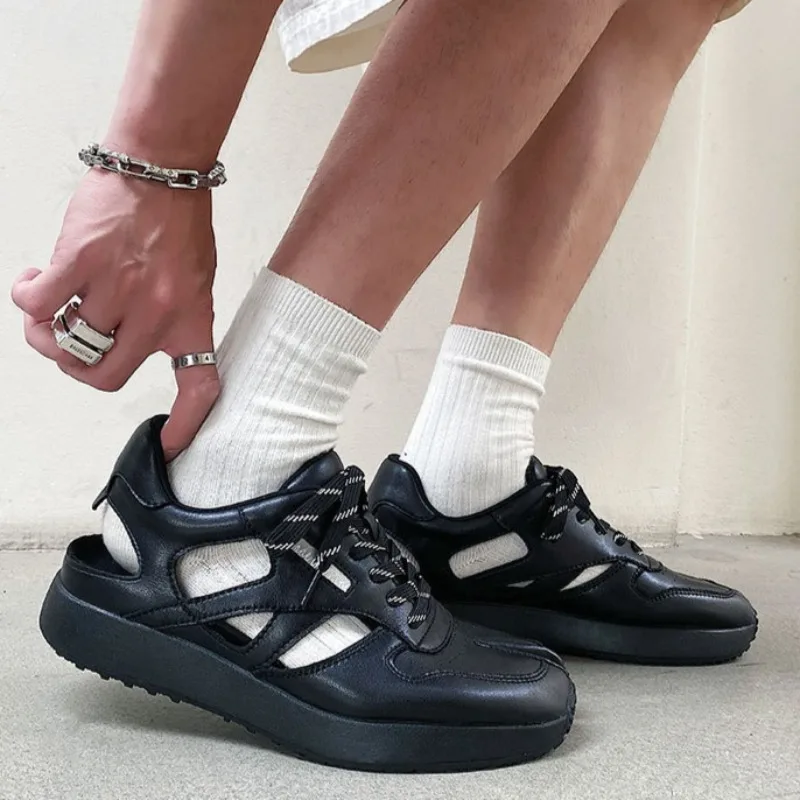 Fashion Mens Shoes Luxury Genuine Leather Platform Sandals for Man New Japanese Style Casual Shoes Designer Shoes Zapatos Hombre
