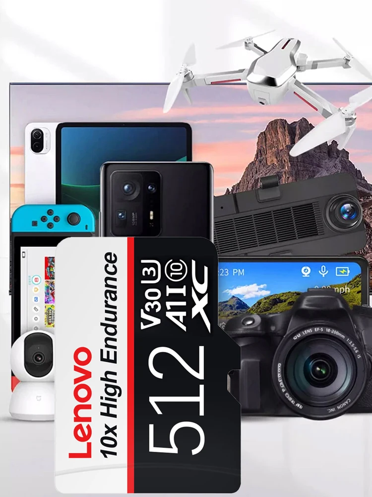 Karta pamięci Lenovo SD, szybka karta TF, karta flash do nagrywania wideo w jakości 4K Full HD, karta Micro SD o pojemności 64 GB, 128 GB, 256 GB, 512 GB, przeznaczona do aparatów fotograficznych — 2