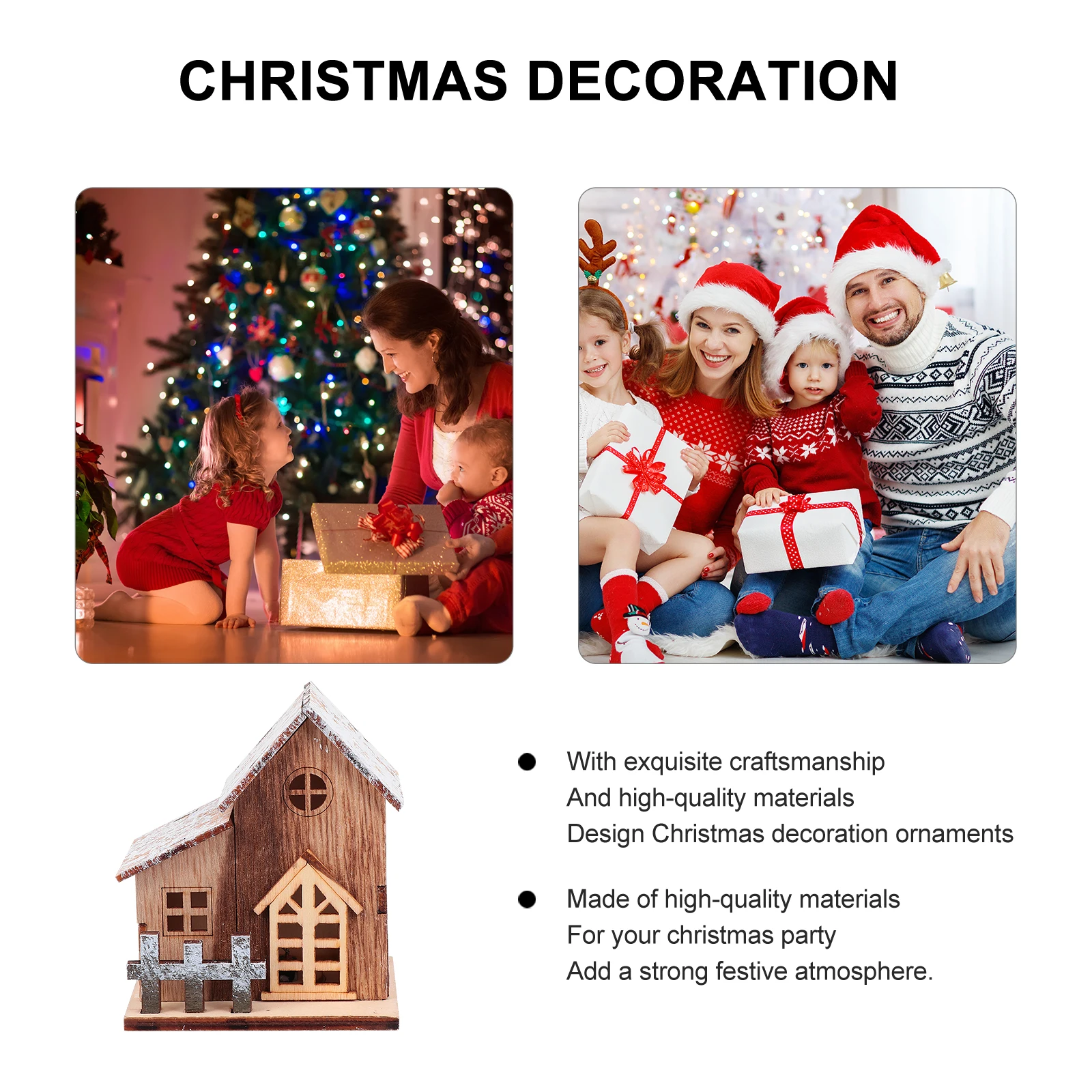 

Wooden Hanging Pendant Ornament LED Luminous House Shape Xmas Decoration for Home Office Bar Hotel Mall Party Festive Gift