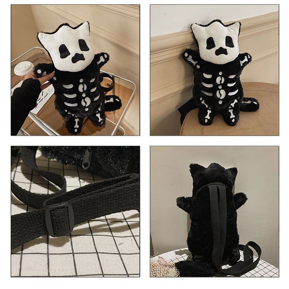 36CM High Appearance Level Explosive Black Little Devil Skeleton Cat Plush Backpack Dark Backpack Halloween Kids Gift Christmas