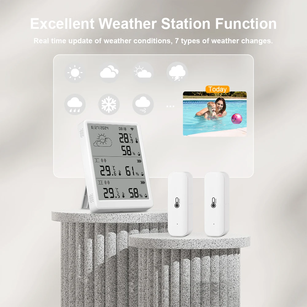 Tuya WiFi Weather Station Digital Thermometer Room Hygrometer with RF433 Indoor or Outdoor Humidity Temperature Sensors 2025 Hot