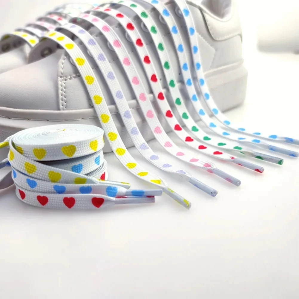 1 Pair Love Heart Shoelaces 8MM Width Laces for Sneaker Kids Adult Rubber Band For Casual Shoes Accessories 120CM/140CM/160CM