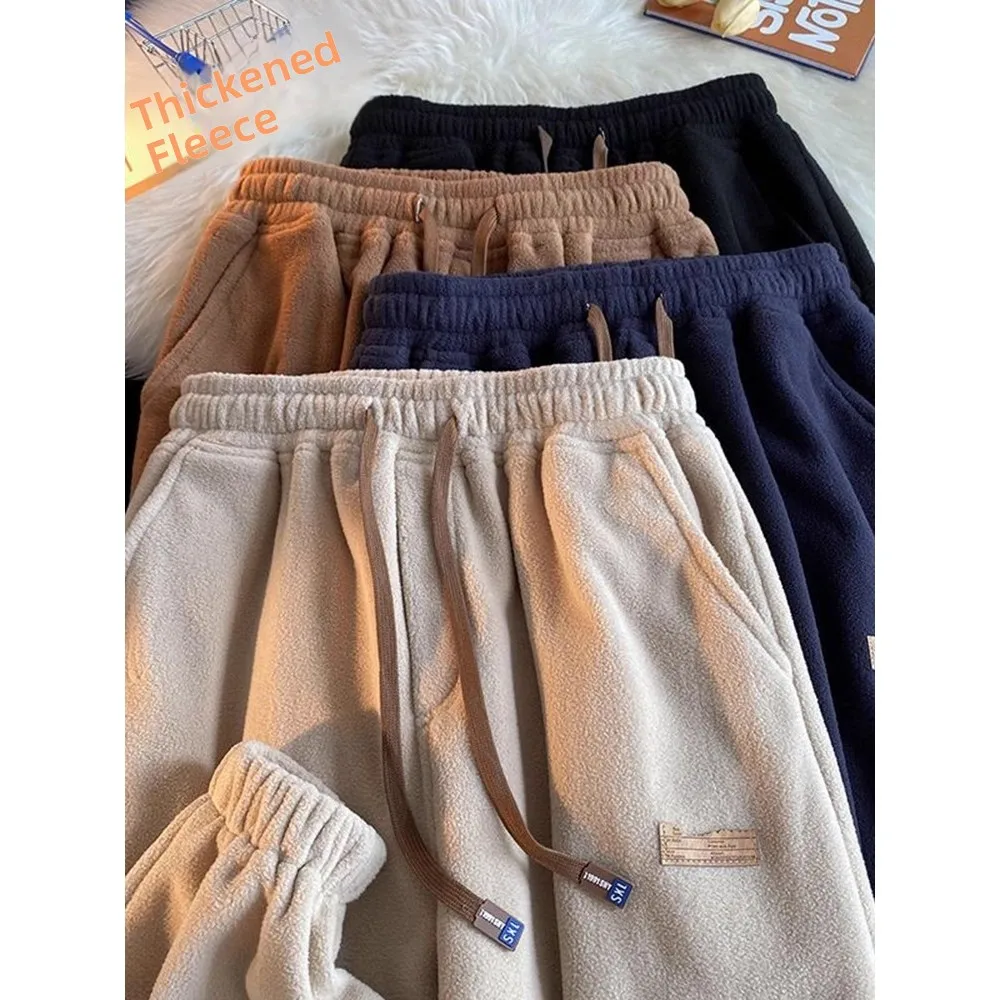 Thiened Fce اصطف الأمريكية الرجعية فرو الضأن الرجال الخريف الشتاء سروال قصير السراويل الدافئة مكبل السراويل الترفيه السراويل غير رسمية #5