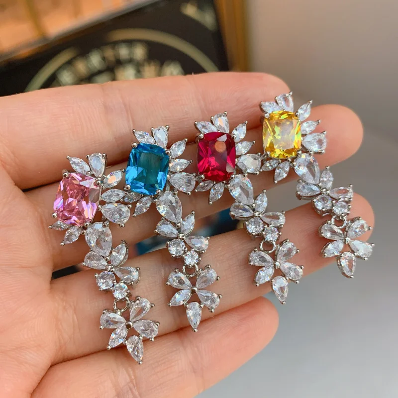 

European and American Light Luxury Petal Zircon Earrings S925 Silver Needle Tassel Ear Studs Jewelry