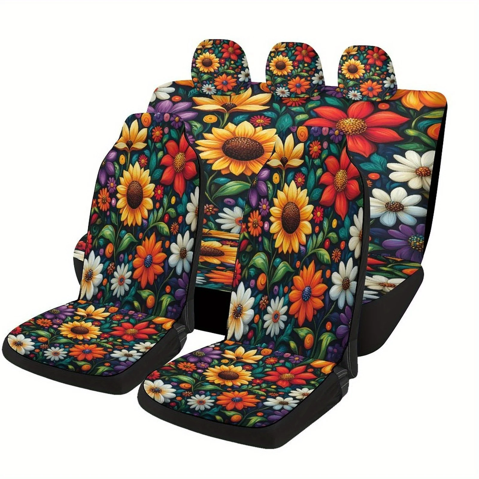 

Floral Garden Designed Car Seat Cover Set For Most Cars, Trendy Novelty High-quality Car Seat Protector Covers Full Set, Univers