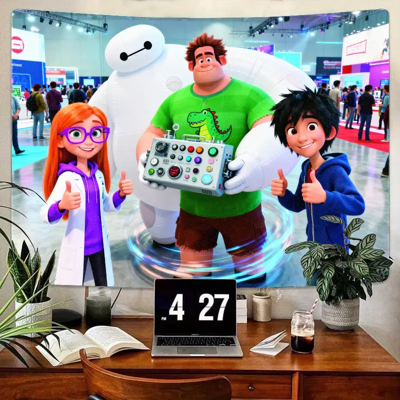 

1PC Disney Pixar Baymax Wreck-It Ralph Tapestry Modern Polyester Wall Art Decor for Kids Teens Gaming Tech & Science Fans